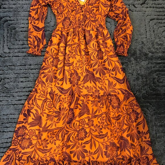 NWT Patrons of Peace maxi dress floral long sleeve SMALL orange BOHO vibes! - Picture 3 of 3
